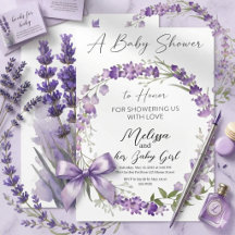 akvarell Lavendel Blommig Krans Baby Shower 
