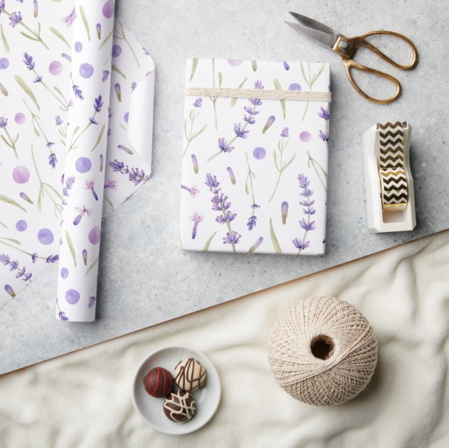Akvarell Lavendel Blommig Presentpapper (Hantverk)