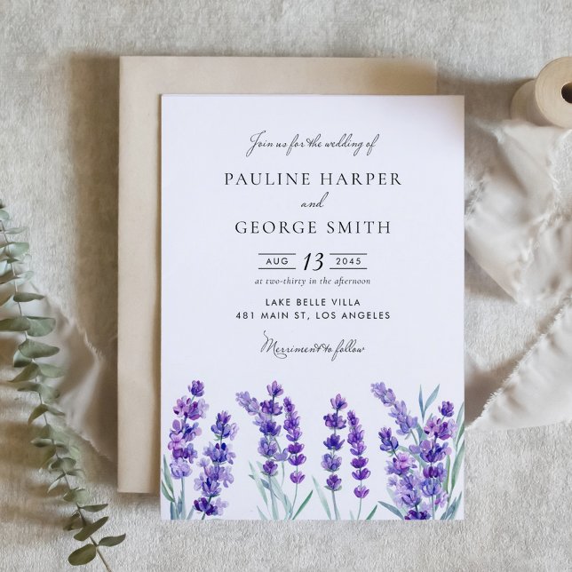 Akvarell Lavendel Blommor Vår Bröllop Inbjudningar (Watercolor Lavender Flowers Spring Wedding Invitation)