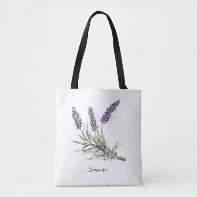 Akvarell Lavendel Botanisk Välbefinnande Anpassad Tygkasse (Framsida)