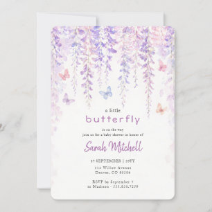 Akvarell Lavendel En Liten Fjäril Baby Shower Inbjudningar