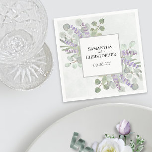 Akvarell Lavendel & Eukalyptus Elegant Bröllop Pappersservett