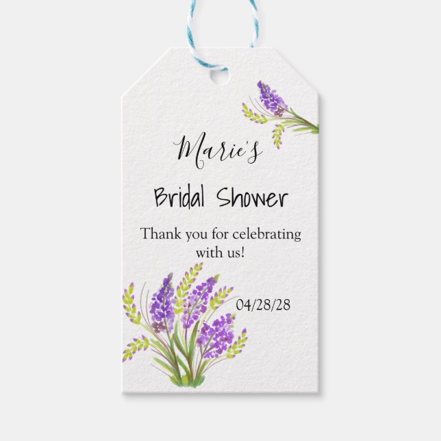 Akvarell Lavendel och Gröna Blommor Presentetikett (Framsidan)