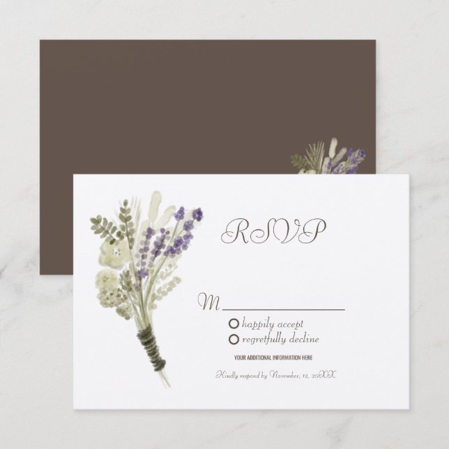 Akvarell Lavendel Rustik Botanik Kraft RSVP Inbjudningar (Fram/baksida)