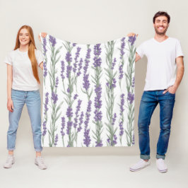 Akvarell Lavendelblommor Fleecefilt