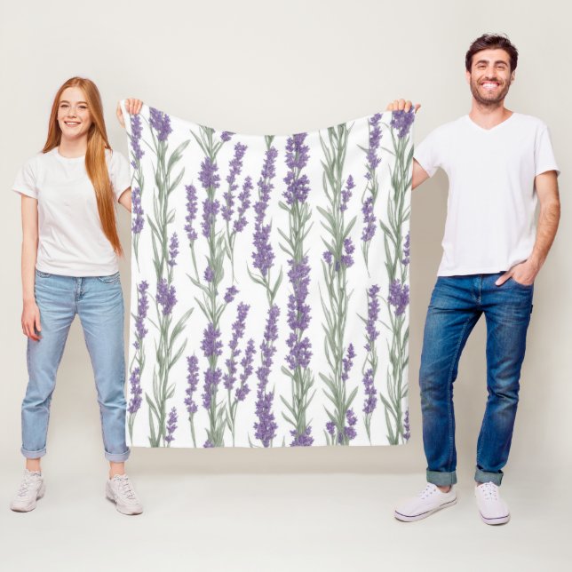 Akvarell Lavendelblommor Fleecefilt (På plats)