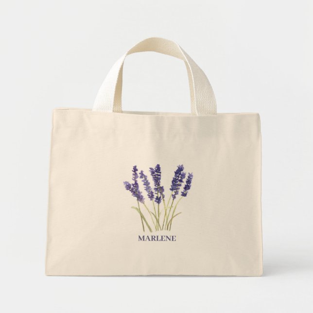 Akvarell Lavendelblommor Lila Blommor Mini Tygkasse (Framsidan)