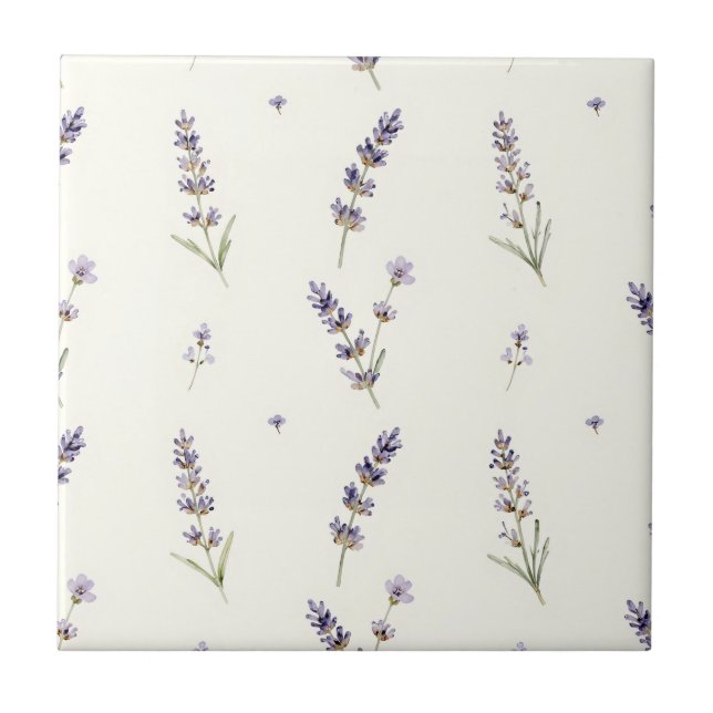 Akvarell Lavendelkvistar Diskret Blommönster Kakelplatta (Framsidan)