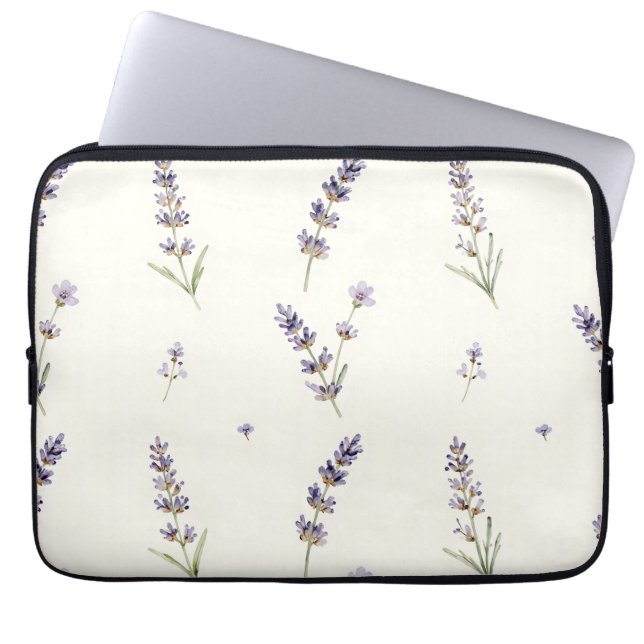 Akvarell Lavendelkvistar Diskret Blommönster Laptop Fodral (Framsidan)