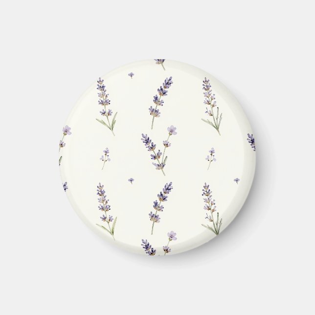 Akvarell Lavendelkvistar Diskret Blommönster Magnet (Framsidan)