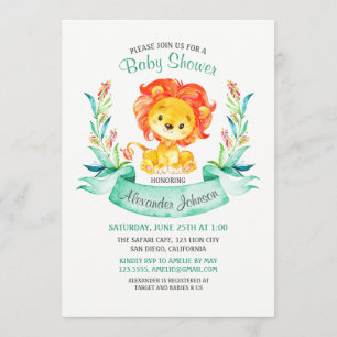 Akvarell Lejon Baby Shower Inbjudan