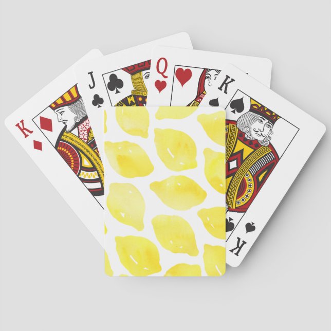 Akvarell Lemon Gul Vit Sommar Mönster Casinokort (Baksidan)