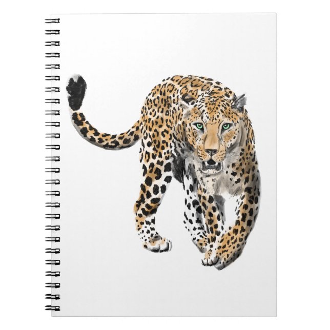 akvarell leopard djungel katt målad djur grön anteckningsbok (Framsidan)