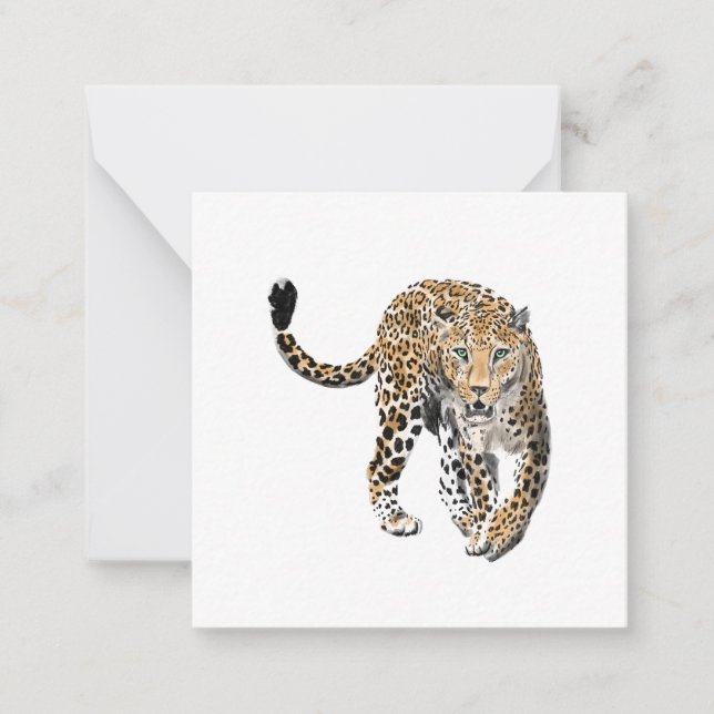 akvarell leopard djungel katt målad djur grön anteckningskort (Framsida)