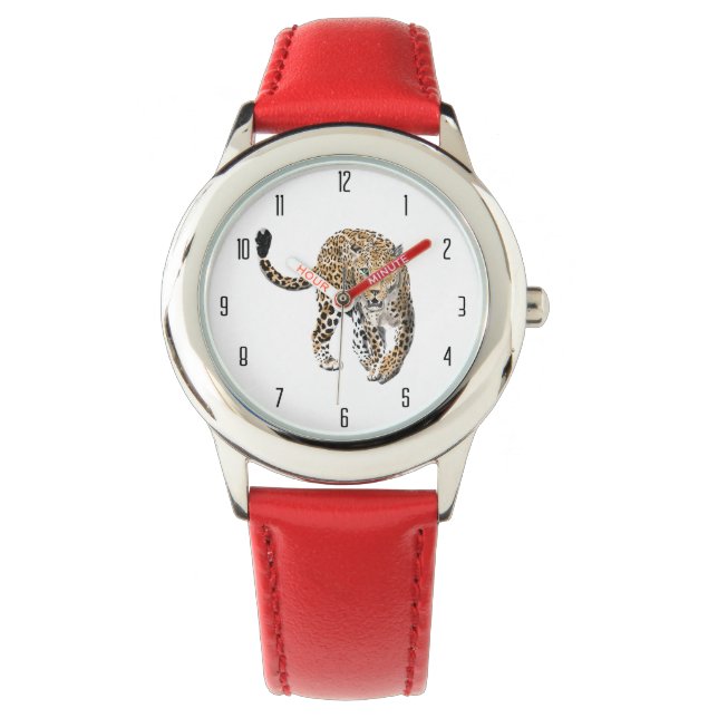 akvarell leopard djungel katt målad djur grön armbandsur (Framsida)
