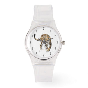 akvarell leopard djungel katt målad djur grön armbandsur