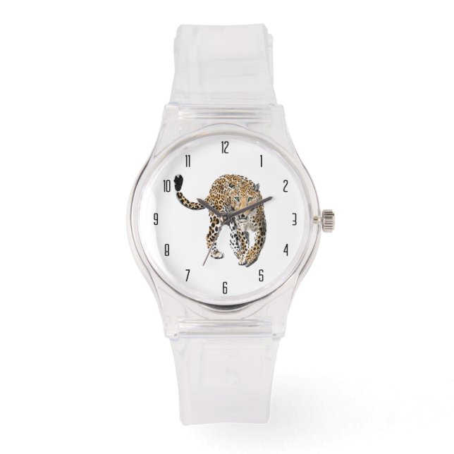 akvarell leopard djungel katt målad djur grön armbandsur (Framsida)
