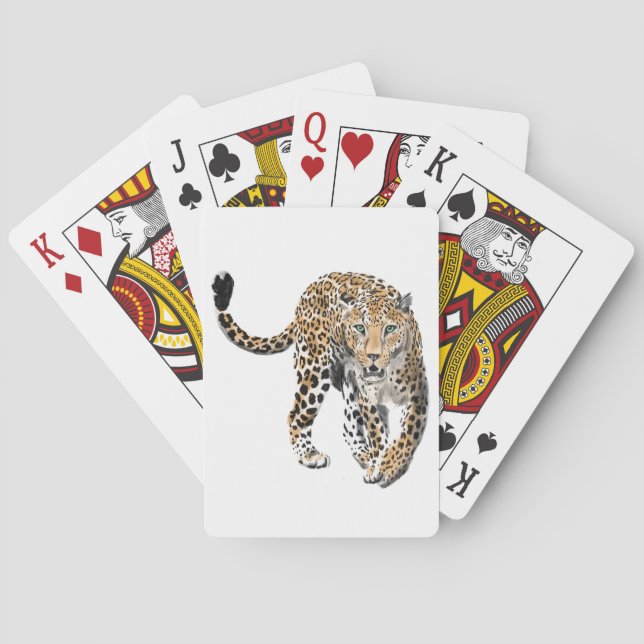 akvarell leopard djungel katt målad djur grön casinokort (Baksidan)