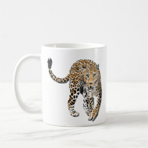 akvarell leopard djungel katt målad djur grön kaffemugg