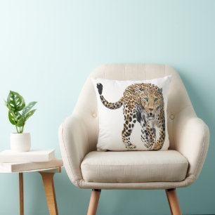 akvarell leopard djungel katt målad djur grön kudde