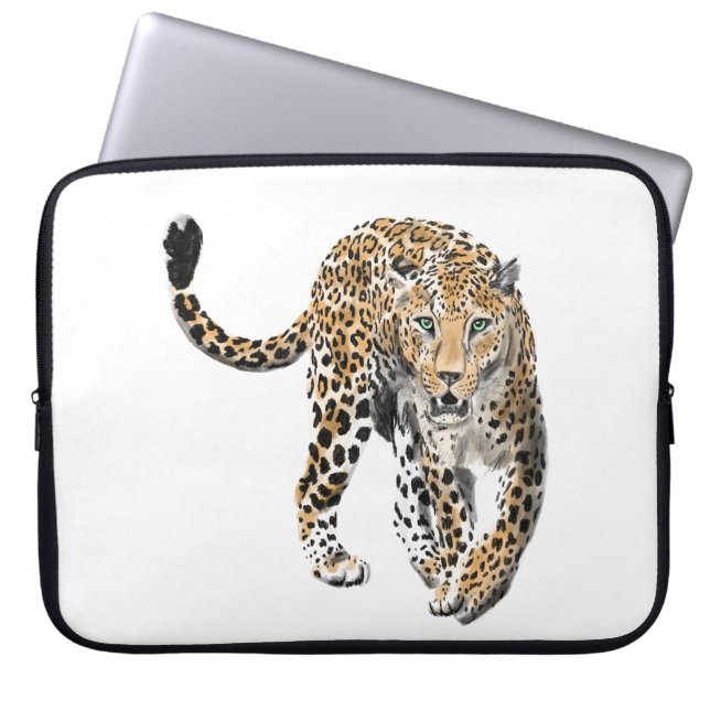 akvarell leopard djungel katt målad djur grön laptop fodral (Framsidan)
