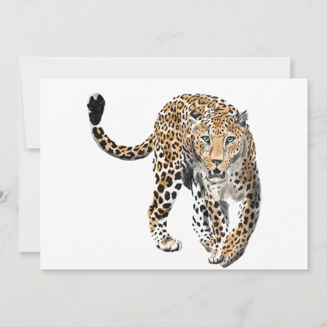 akvarell leopard djungel katt målad djur grön meddelande (Framsida)