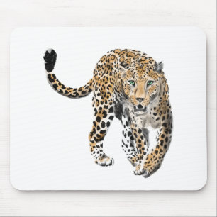 akvarell leopard djungel katt målad djur grön musmatta