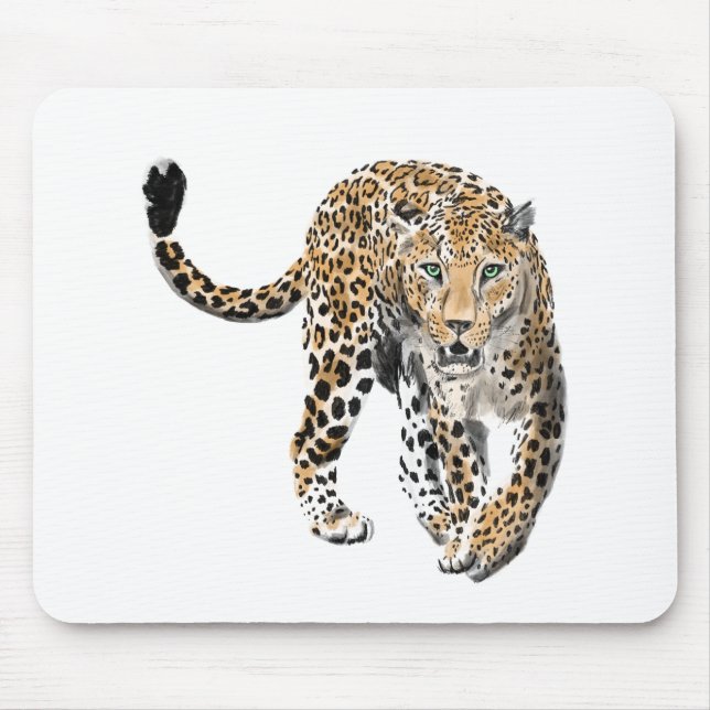 akvarell leopard djungel katt målad djur grön musmatta (Framsidan)