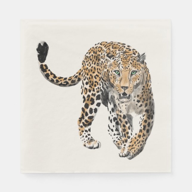 akvarell leopard djungel katt målad djur grön pappersservett (Framsidan)