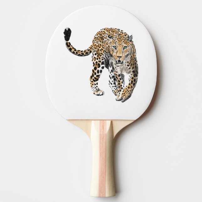 akvarell leopard djungel katt målad djur grön pingisracket (Framsidan)