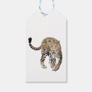 akvarell leopard djungel katt målad djur grön presentetikett