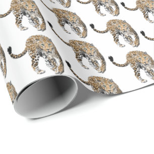 akvarell leopard djungel katt målad djur grön presentpapper