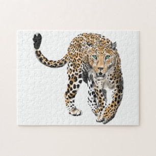 akvarell leopard djungel katt målad djur grön pussel