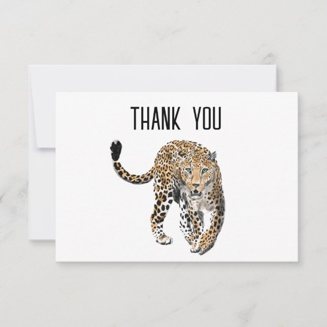 akvarell leopard djungel katt målad djur grön tack kort (Framsida)