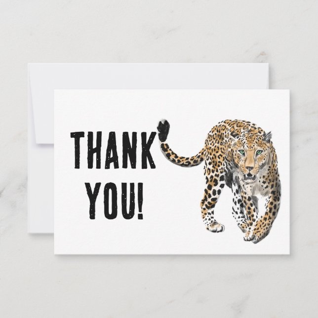 akvarell leopard djungel katt målad djur grön tack kort (Framsida)