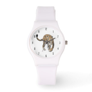 akvarell leopard djungelkatt målad djur grön armbandsur