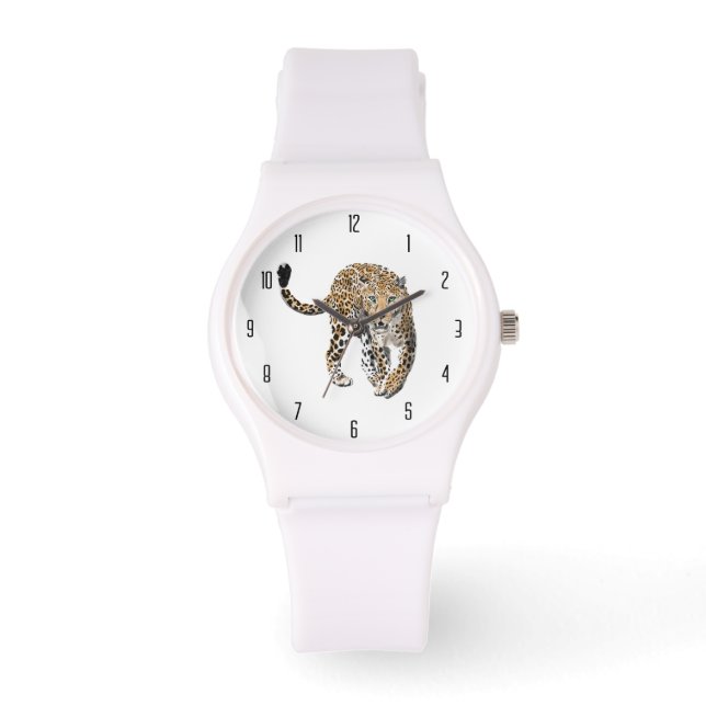 akvarell leopard djungelkatt målad djur grön armbandsur (Framsida)