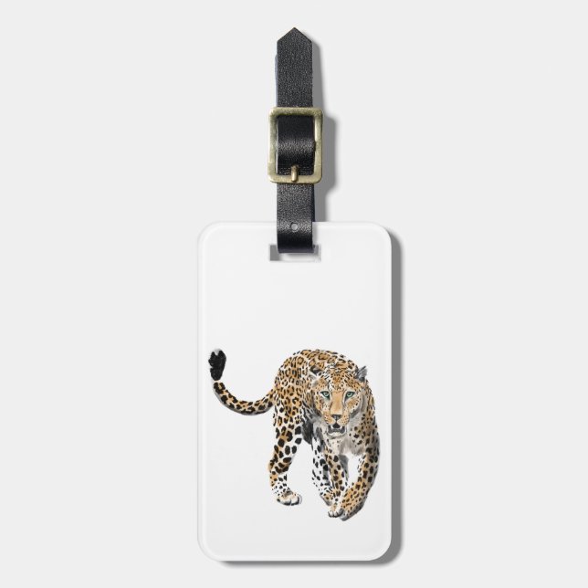 akvarell leopard djungelkatt målad djur grön bagagebricka (Vertikal Framsida)