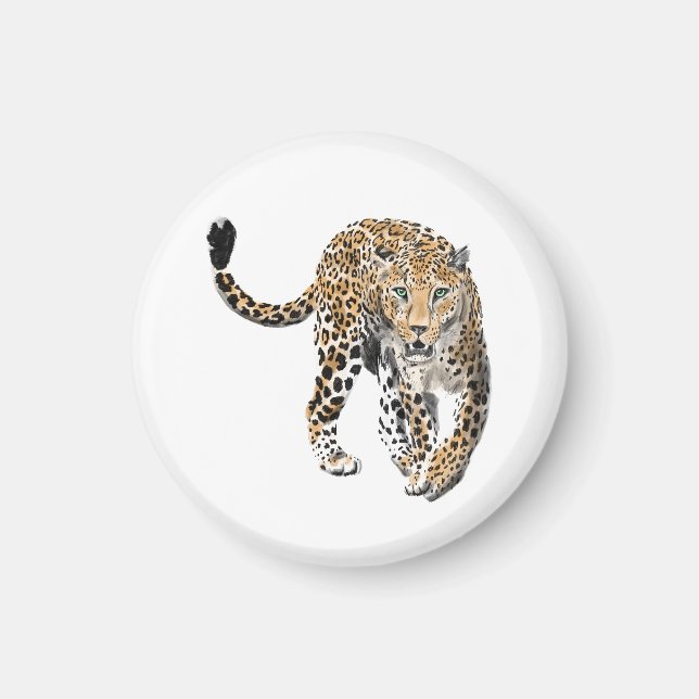 akvarell leopard djungelkatt målad djur grön magnet (Framsidan)