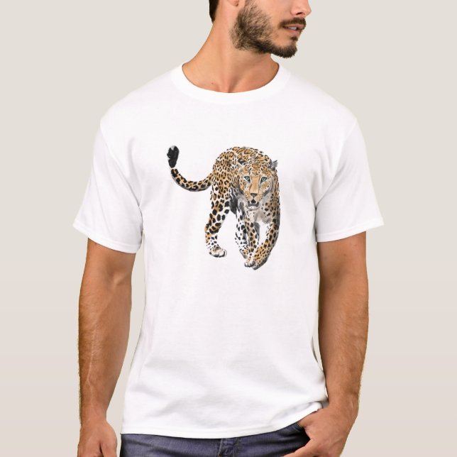 akvarell leopard djungelkatt målad djur grön t shirt (Framsida)