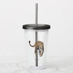 akvarell leopard djungelkatt målad djur grön take away mugg