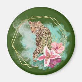 Akvarell Leopard och Tropisk Ram Magnet