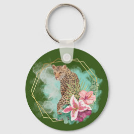 Akvarell Leopard och Tropisk Ram Nyckelring
