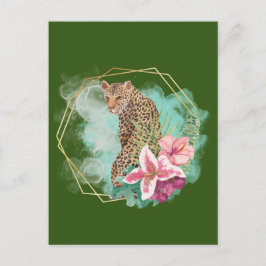 Akvarell Leopard och tropisk ram Vykort