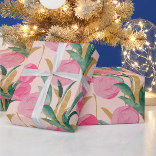 Akvarell Levande Målad Rosa Vårblommor Presentpapper
