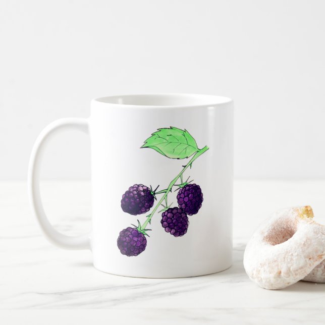 Akvarell Lila Björnbär Botanisk Kaffemugg (Med munk)