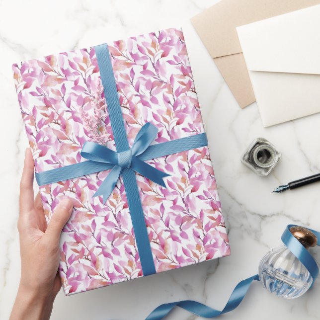 Akvarell lila blad på vit  presentpapper (Gifting)