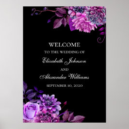 Akvarell lila blommor. Svart bröllop välkommen Poster