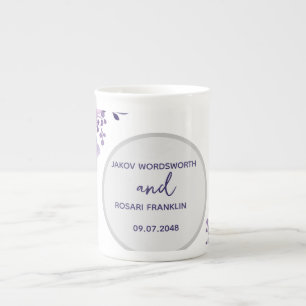 Akvarell lila blomsterbukett benporslin mugg