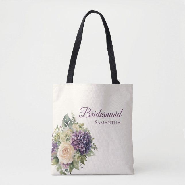 Akvarell lila blomsterbukett - brudtärna gåva- tygkasse (Framsida)